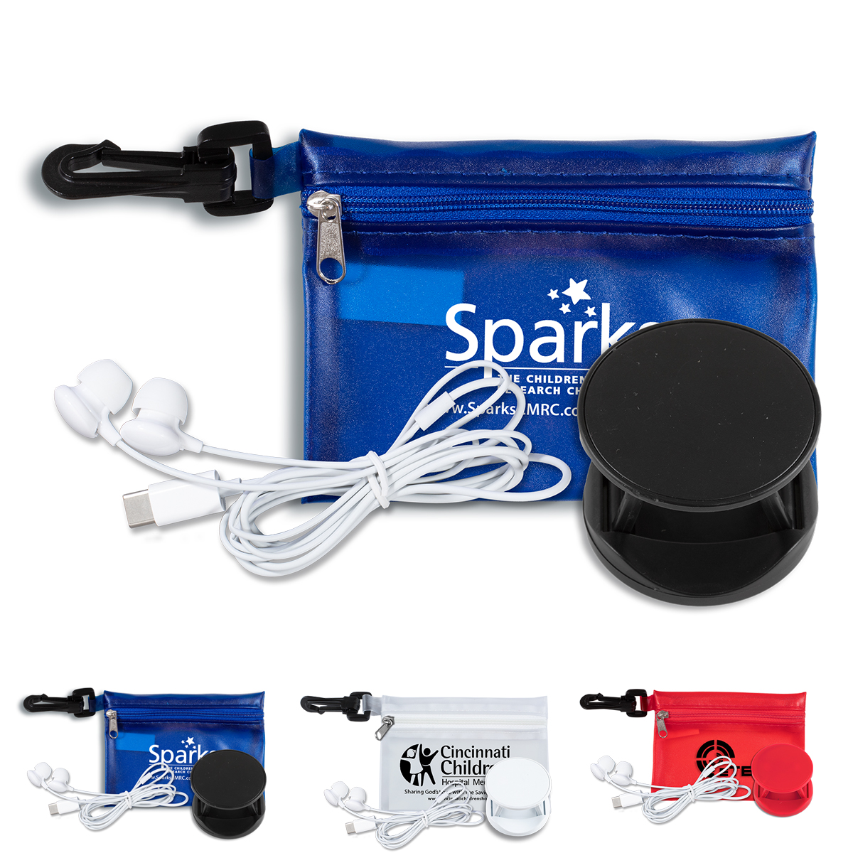 Mobile Tech Car Accessory Kit In Translucent Carabiner Zipper Pouch