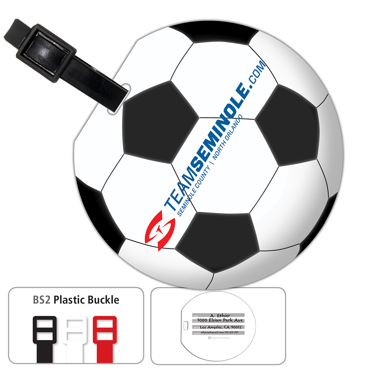 Jumbo Soccer Luggage Bag Tag With Printed Id Panel