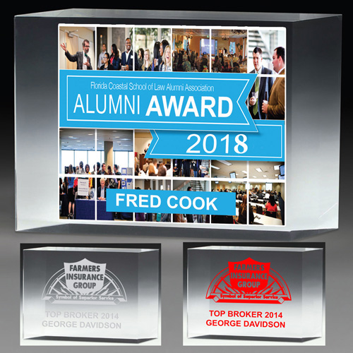 2307-2S (Screen Print), 2307-2L (Laser), 2307-2P (4Color Process) - 4” Thick Freestanding Acrylic Awards - 4"