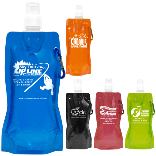 "Roll Up" 18 oz Foldable and Reusable Water Bottle with Matching Carabiner (Patent D644,123)