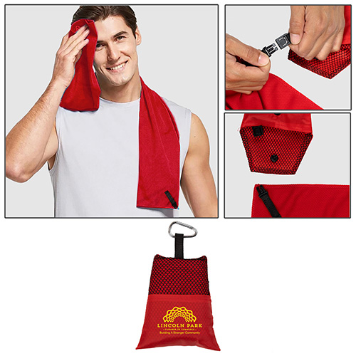 “Cool-n-Go” Full Size (12” x 32”) Cooling Towel in Carabiner Pouch.