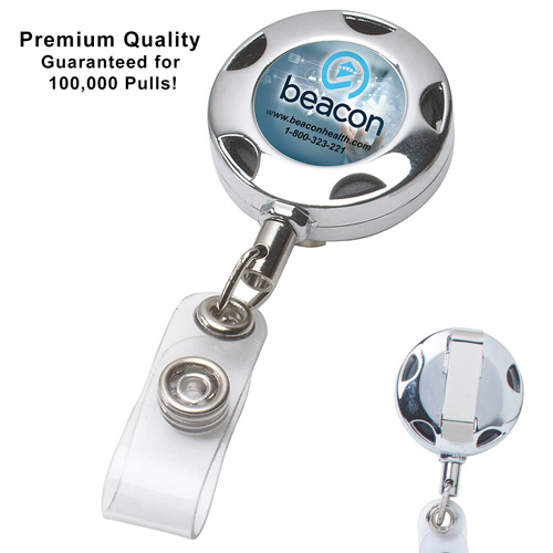 "Tiffin"32” Cord Round Chrome Solid Metal Sport Retractable Badge Reel & Badge Holder