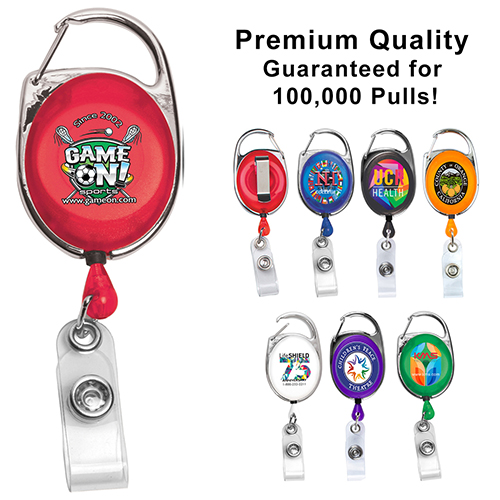 "Oberlin PI" 30” Cord PhotoImage ® Full Color Imprint* Retractable Carabiner Style Badge Reel and Badge Holder  (Patent D539,122)