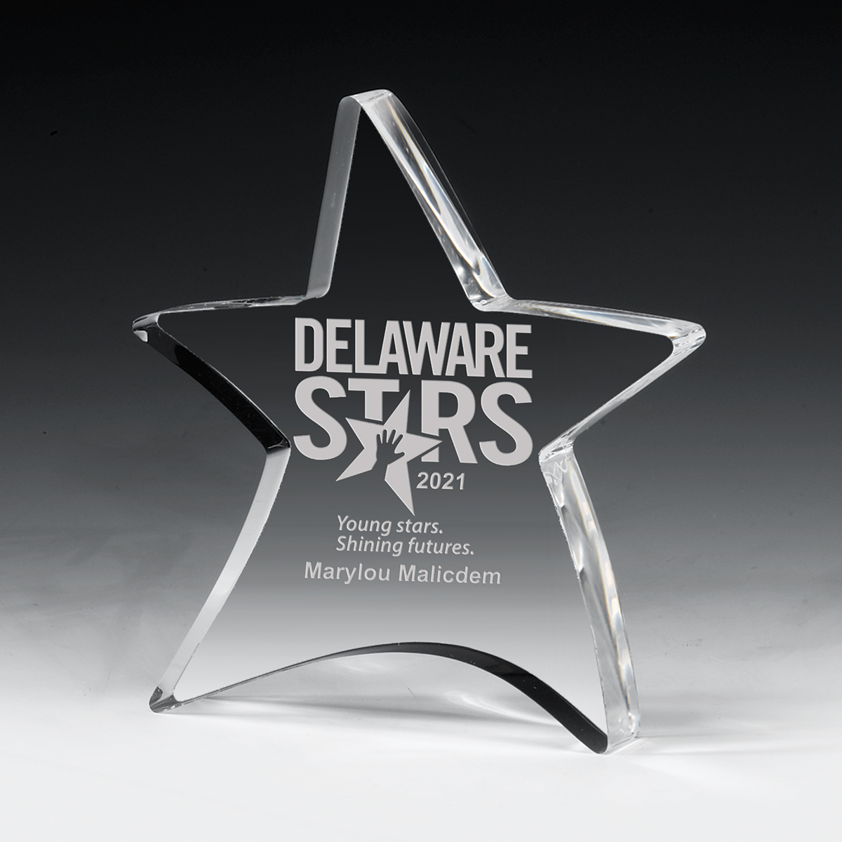 2053S (Screen Print), 2053L (Laser) - 3/4” Thick Moving Star Paperweight - 4-1/2” x 5”