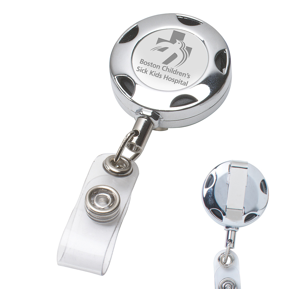"Tiffin LZ" 32” Cord Round Chrome Solid Metal Sport Retractable Badge Reel and Badge Holder with Laser Imprint