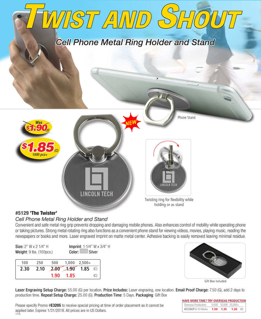 5129 The Twister - Cell Phone Metal Ring Holder and Stand
