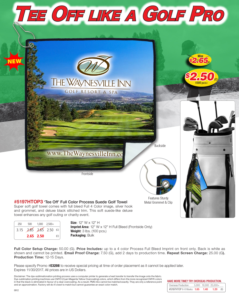 5197HTOP3 - Tee Off - Full Color Process Suede Golf Towel