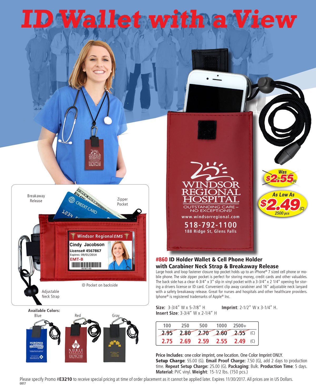 #860 ID Holder Wallet & Cell Phone Holder with Carabiner Neckstrap & Breakaway Release