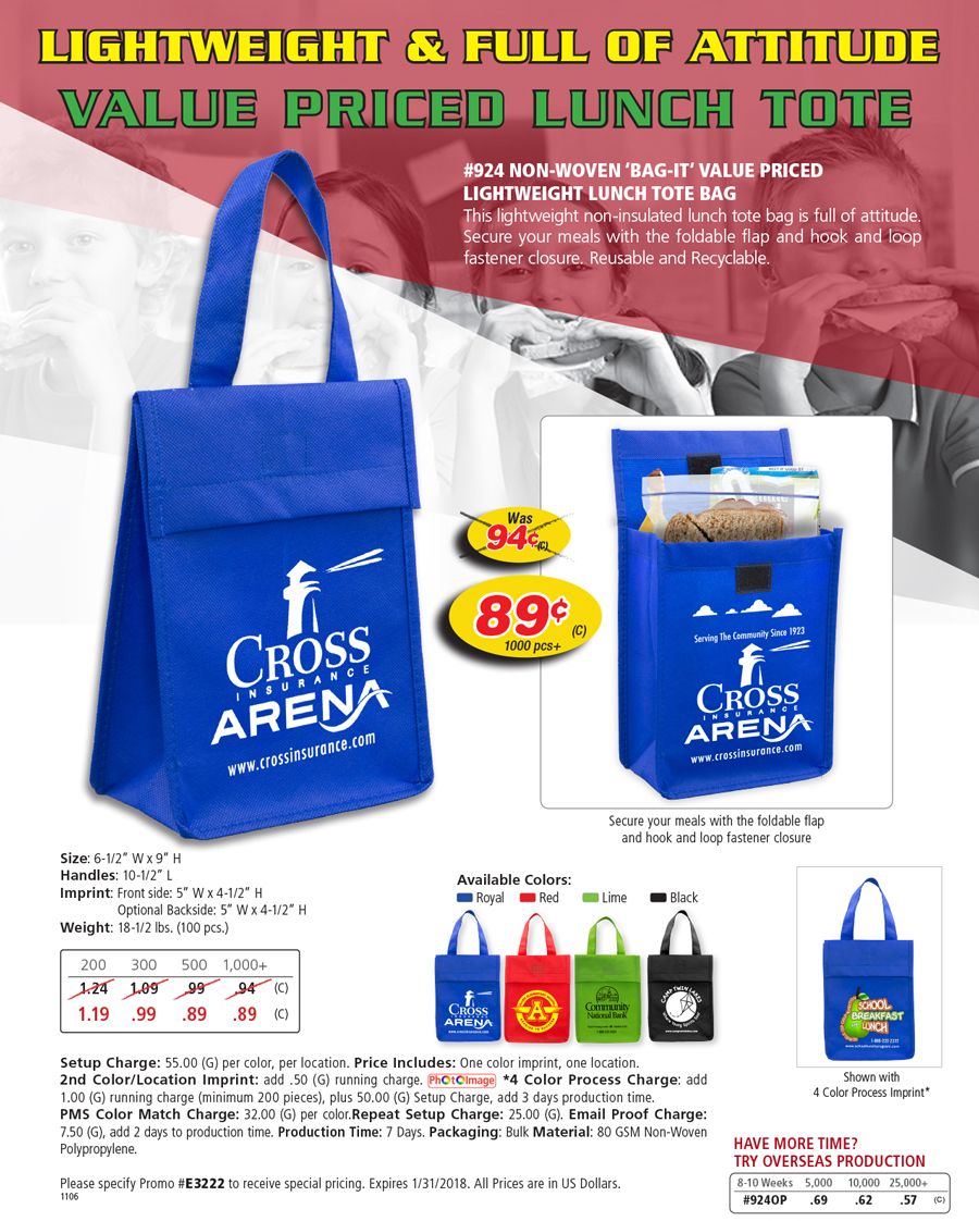 924 Value Priced Lightweight Lunch Tote