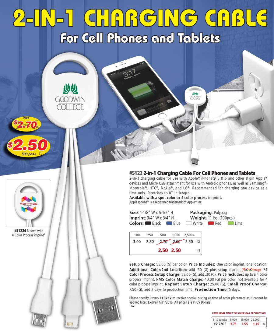 #5122 2-in-1 Charging Cable For Cell Phones and Tablets