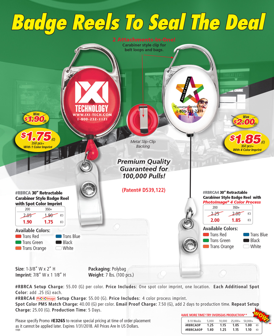 Retractable Carabiner Style Badge Reel