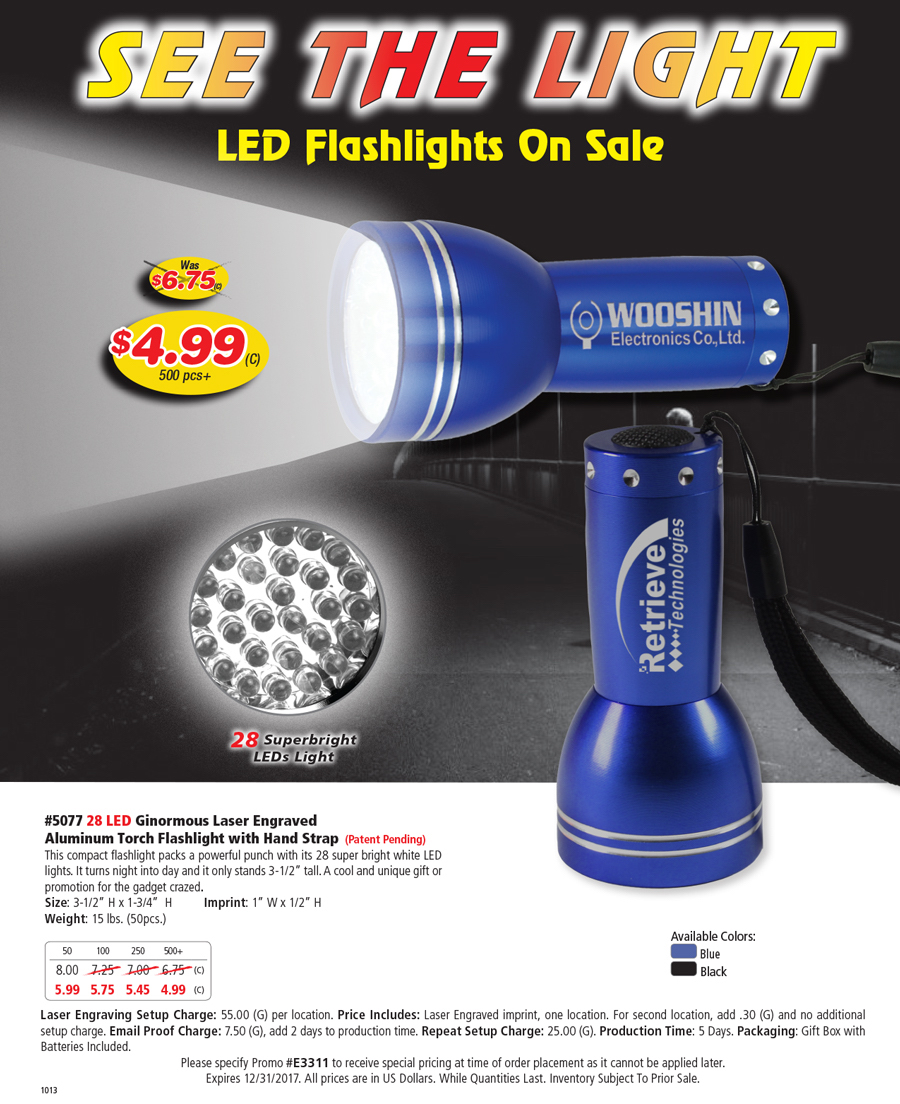 5077 BLUE 28 LED Ginormous Aluminum Torch Flashlight with Hand Strap