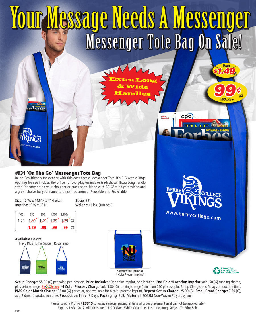 931 80GSM Non-Woven Messenger Tote Bag