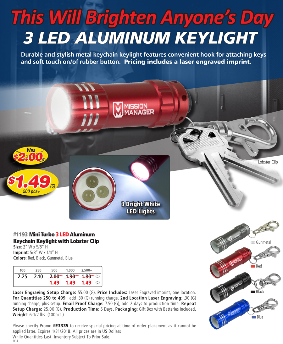 1193 Mini Turbo 3 LED Aluminum Keylight