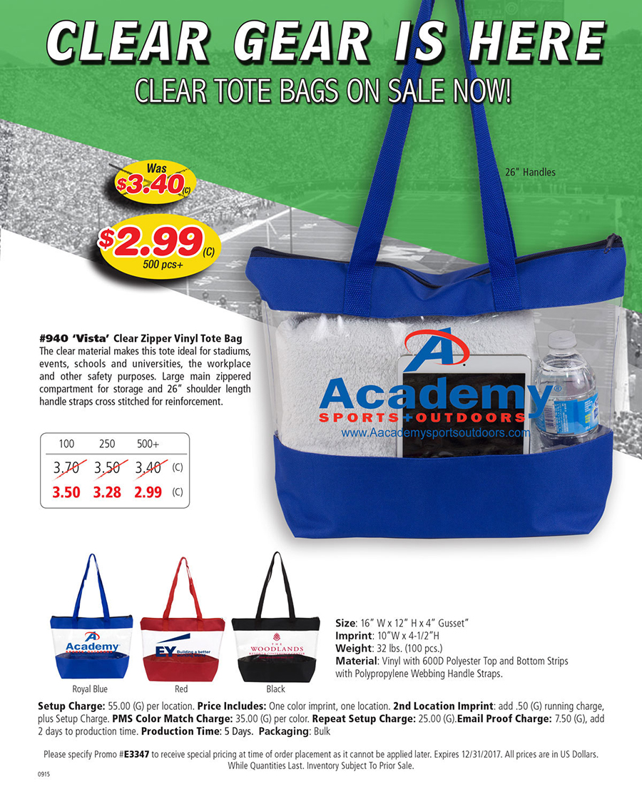 940 -Vista- Clear Zipper Vinyl Tote Bag