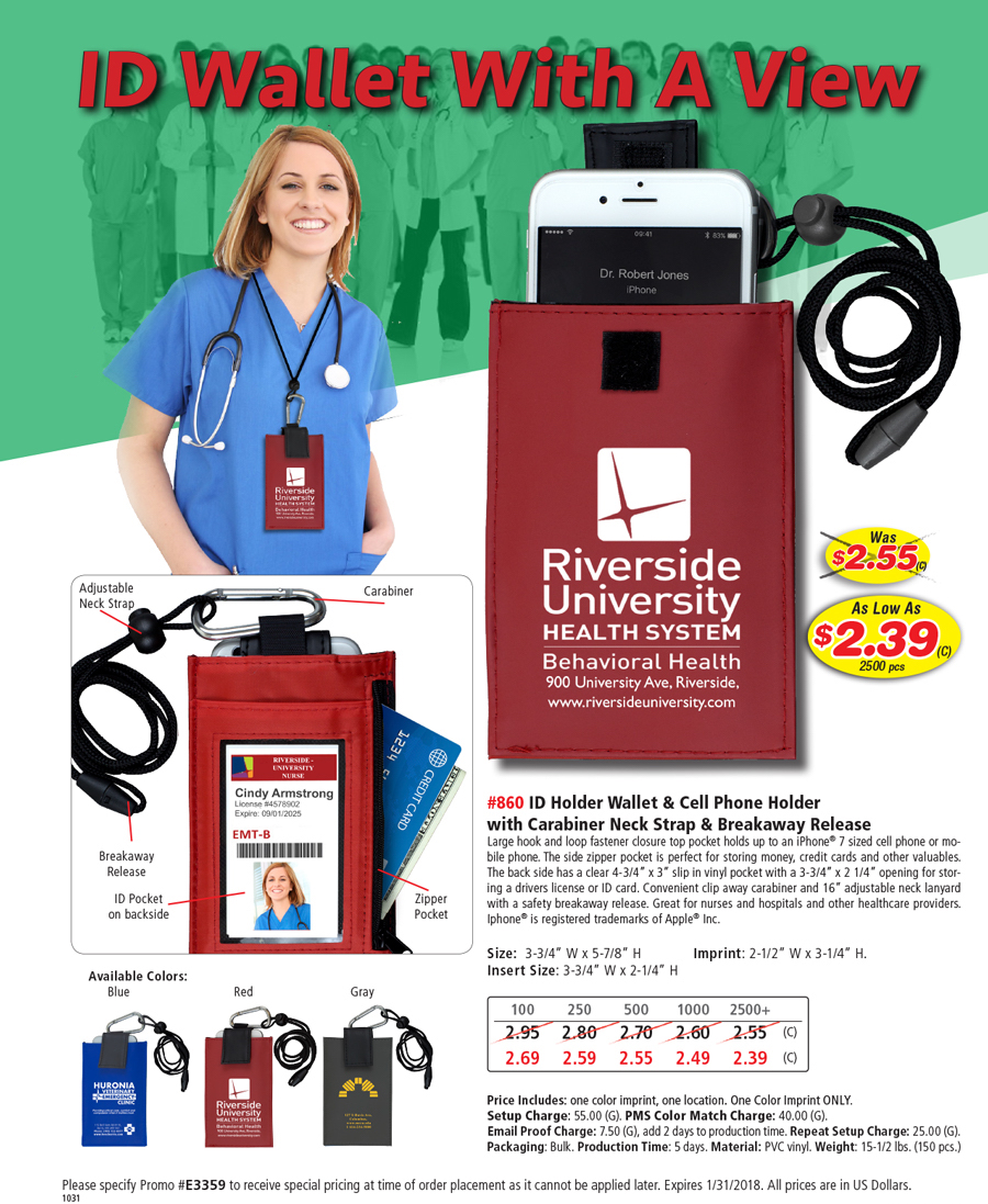 #860 ID Holder Wallet & Cell Phone Holder with Carabiner Neckstrap & Breakaway Release