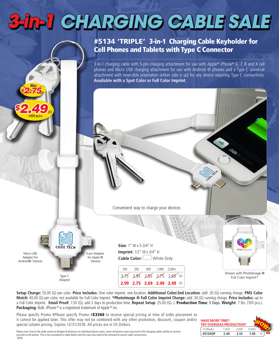5134 TRIPLE  3-IN-1 LIGHTNING & MICRO USB TANGLE Sale