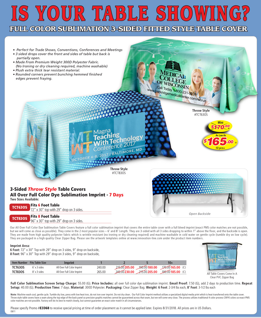 TCTOS 3-Sided Throw Style Table Cover