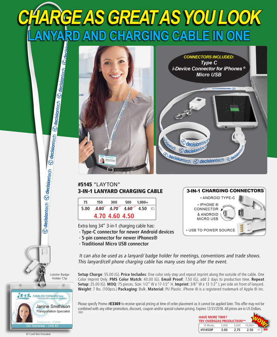 #5145 Layton 3-in-1 Lanyard Like Charging Cable