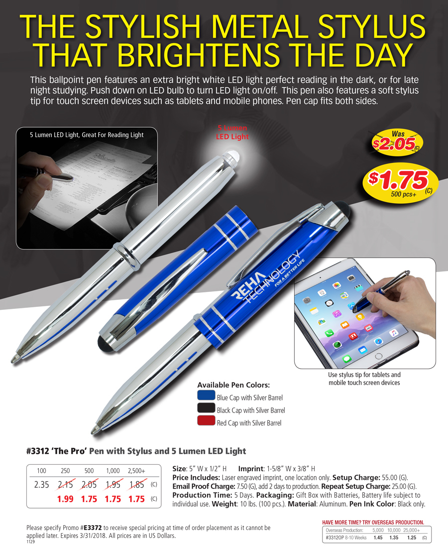 3312 Pen with Stylus and 5 Lumen LED Light