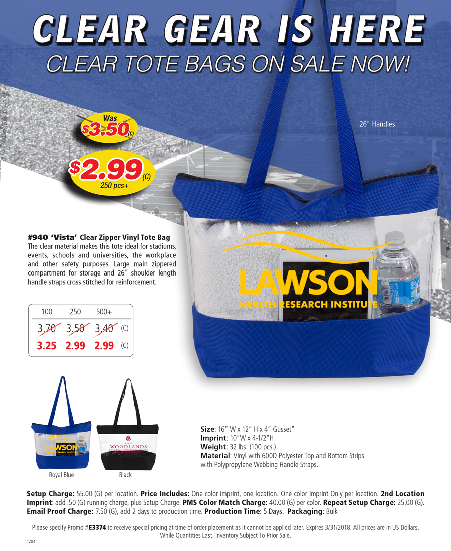 940 -Vista- Clear Zipper Vinyl Tote Bag
