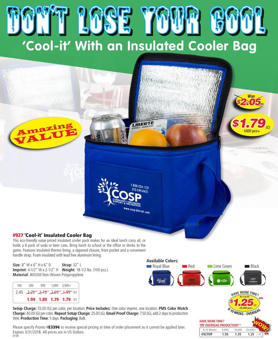 927 80GSM Non-Woven -Cool-it- Insulated Cooler Bag