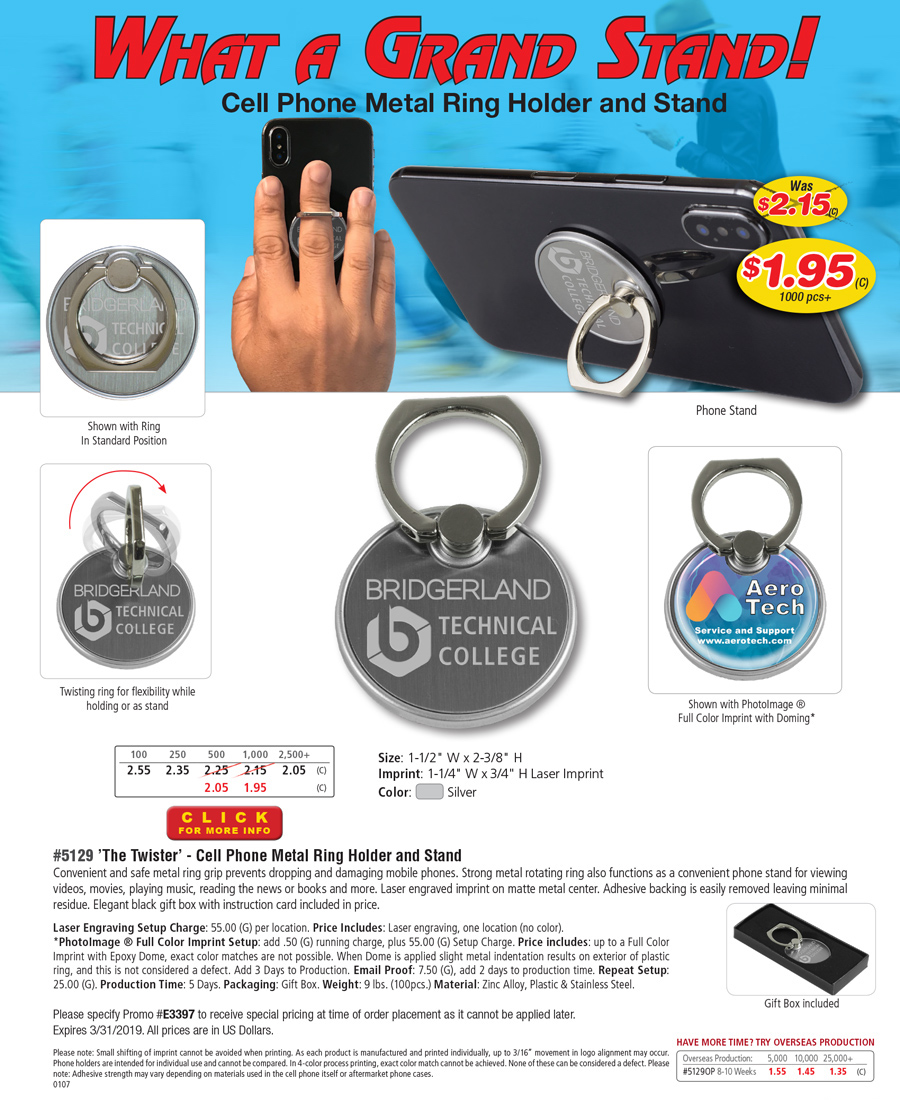 5129 The Twister - Cell Phone Metal Ring Holder and Stand