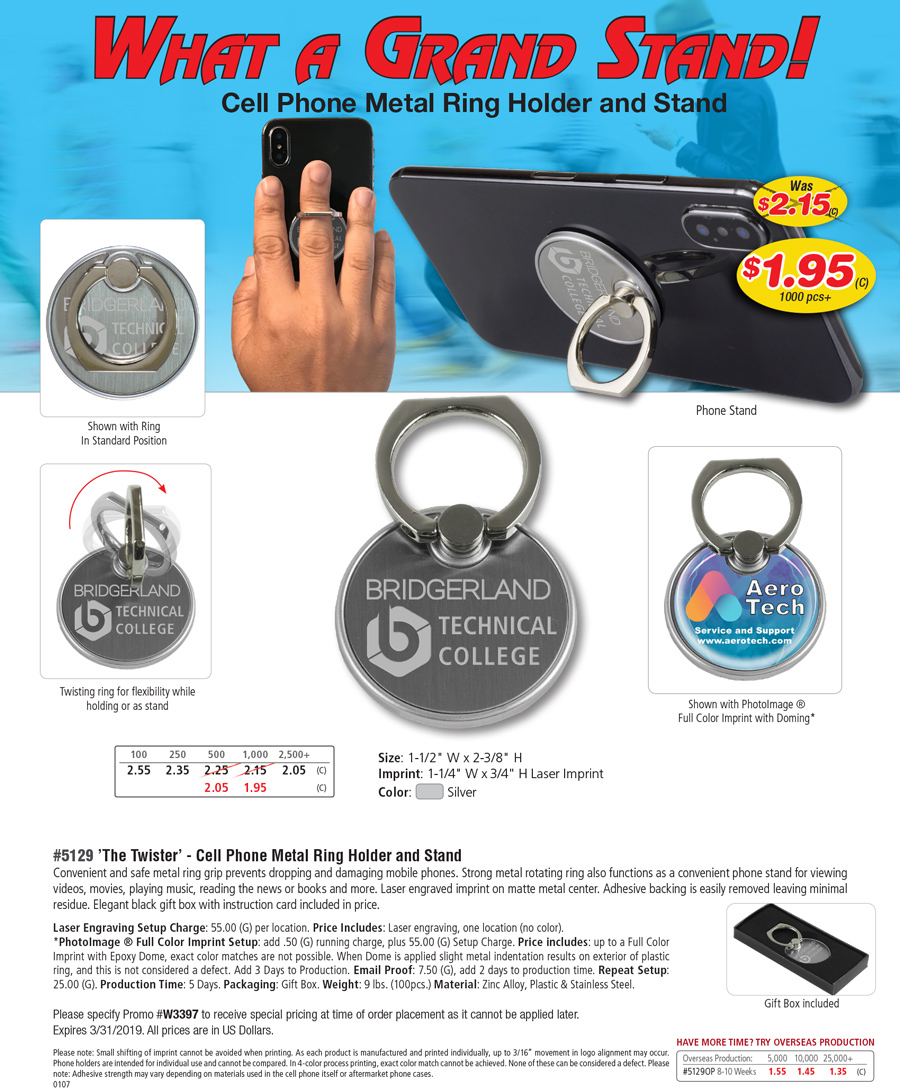 5129 The Twister - Cell Phone Metal Ring Holder and Stand