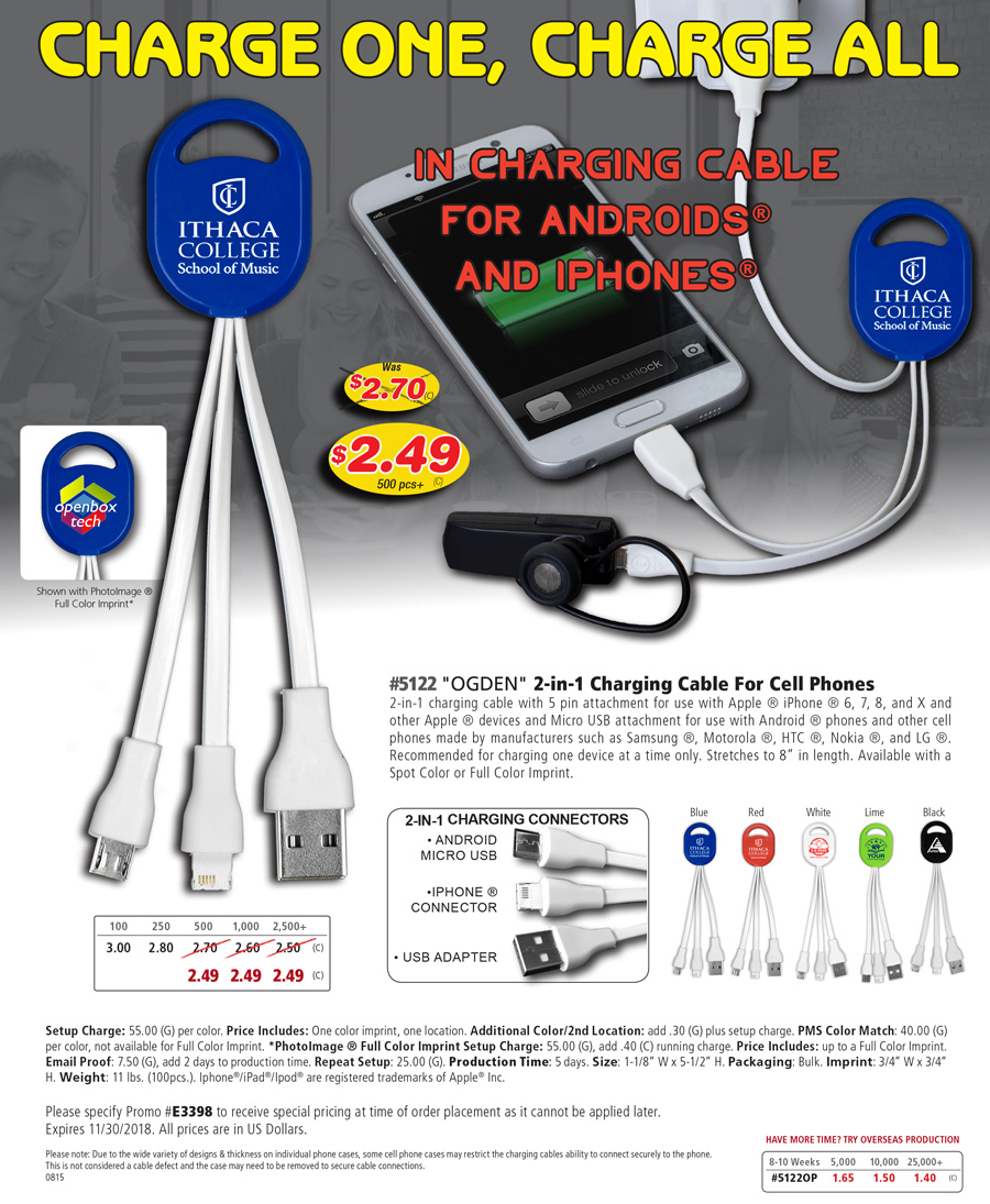 #5122 2-in-1 Charging Cable For Cell Phones and Tablets
