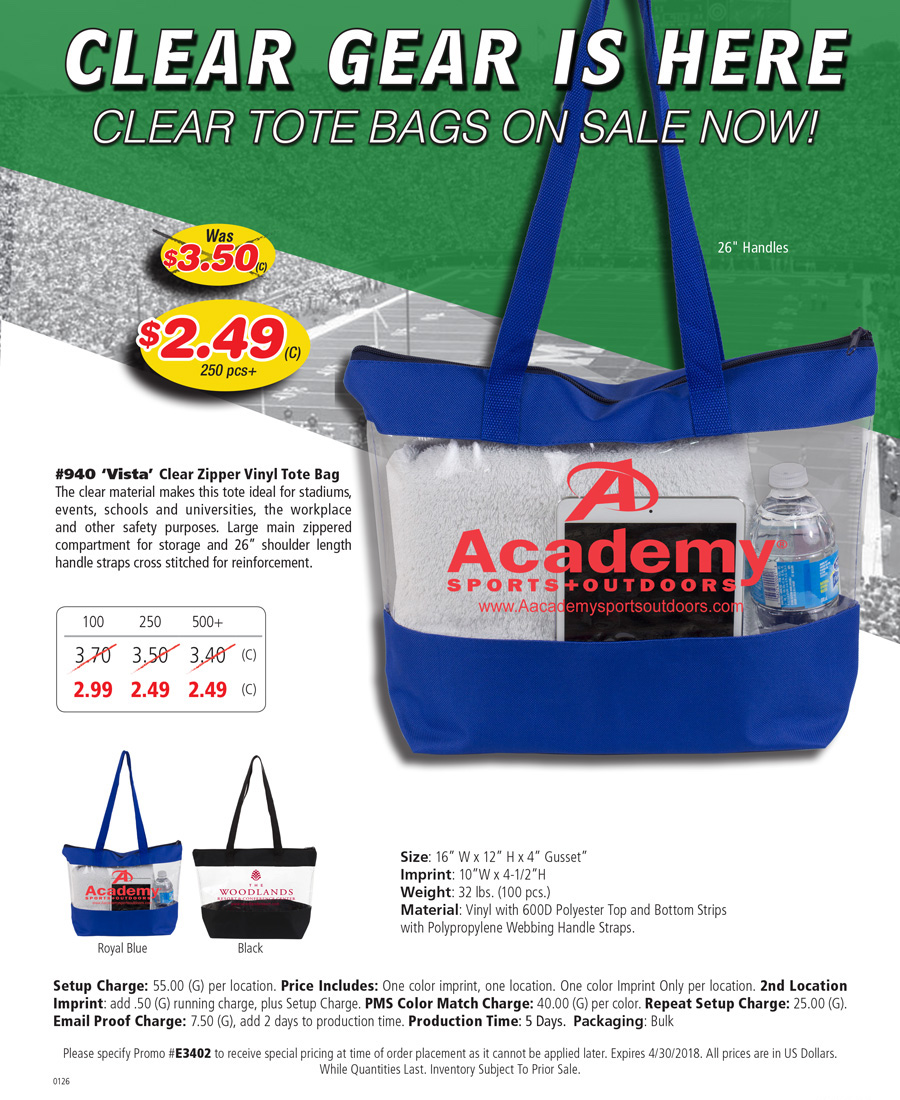 940 -Vista- Clear Zipper Vinyl Tote Bag