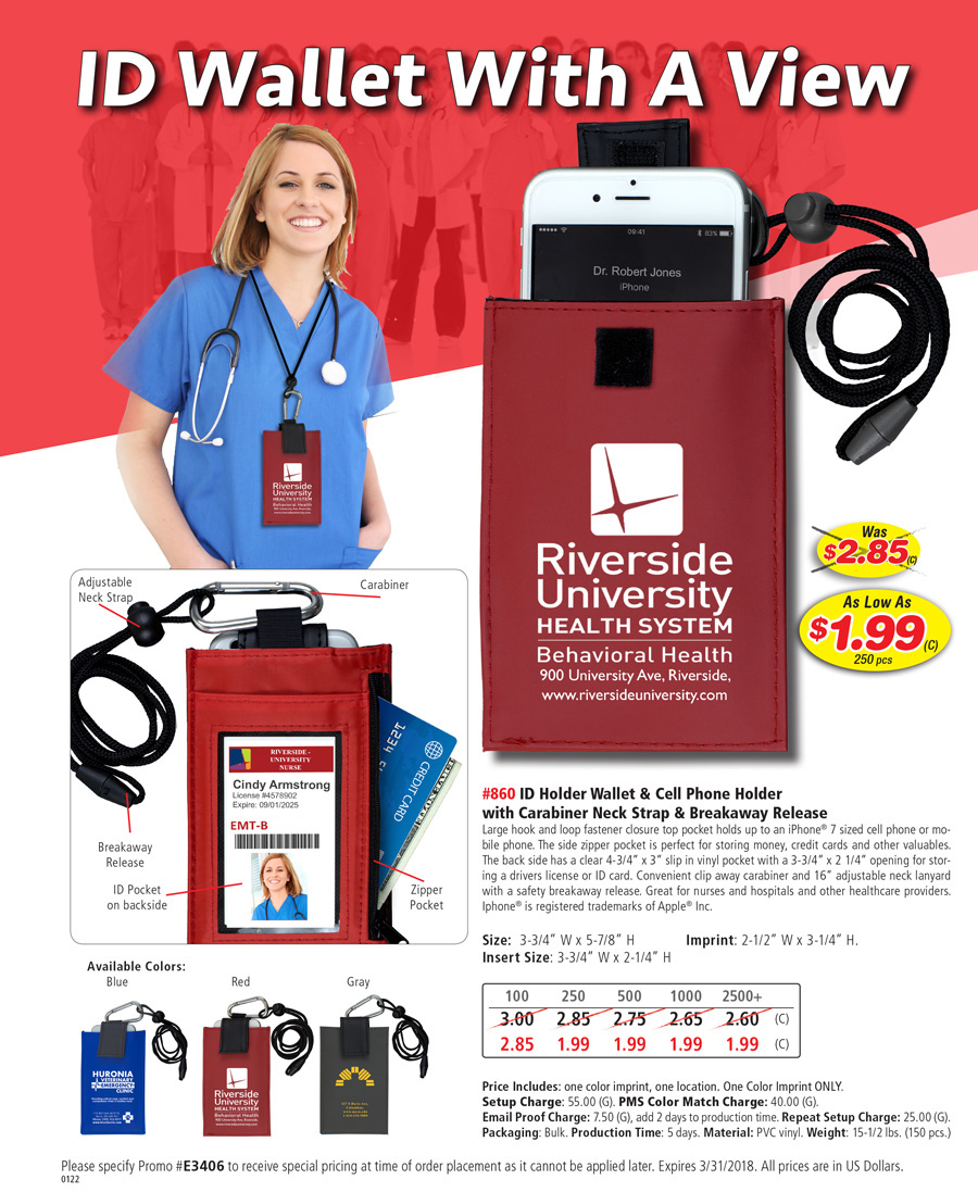 #860 ID Holder Wallet & Cell Phone Holder with Carabiner Neckstrap & Breakaway Release