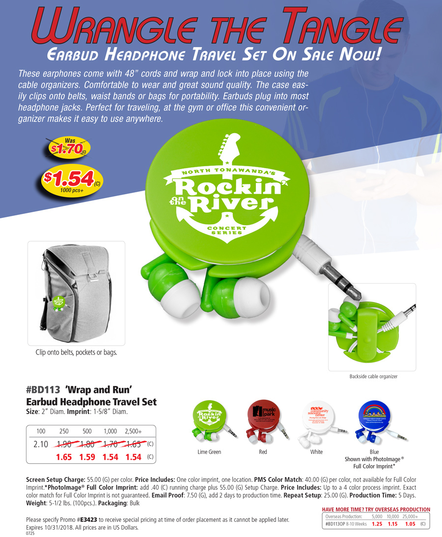 BD113 Wrap and Run Earbud Headphone Travel Set