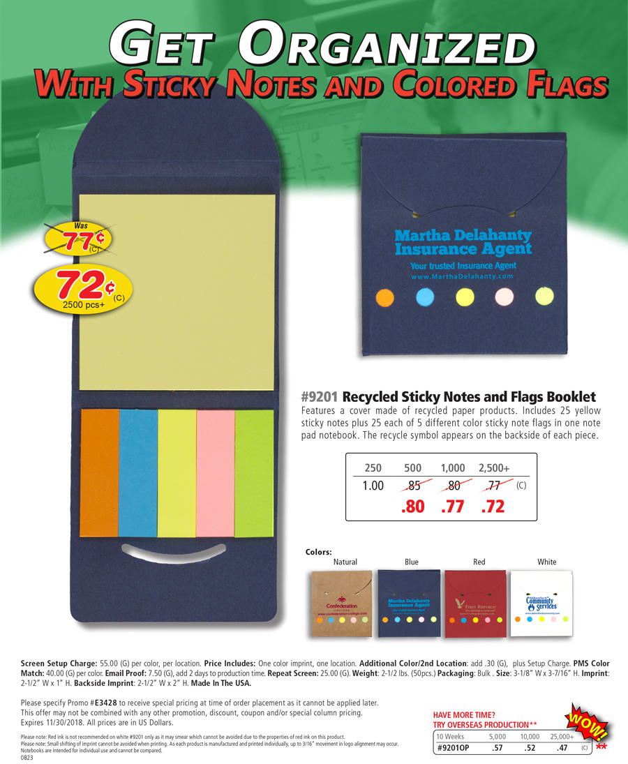 #9201 Recycled Sticky Notes and Flags Booklet