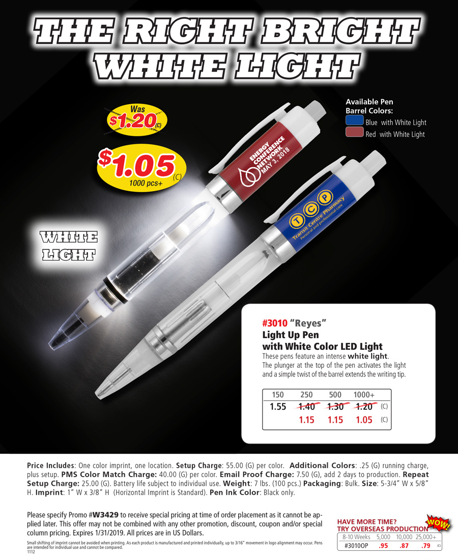 3010 White Snow Light Up Pen
