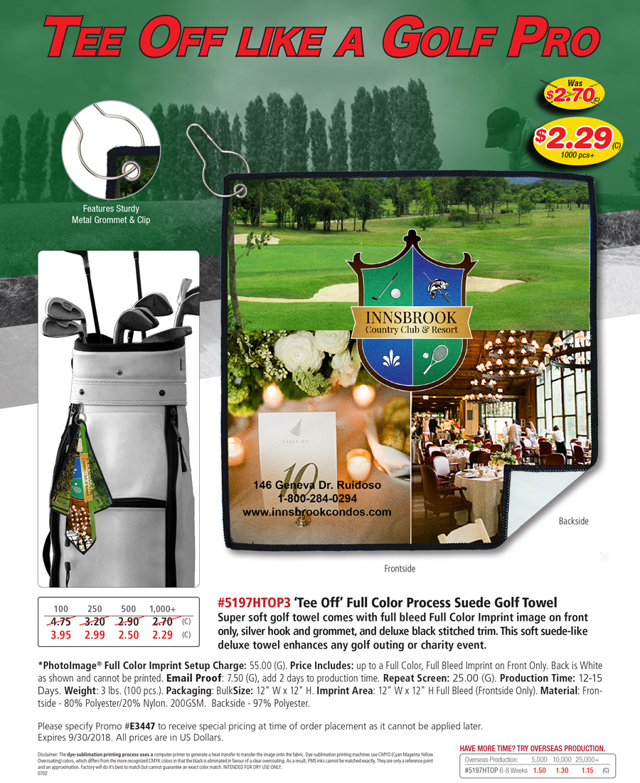 5197HTOP3 - Tee Off - Full Color Process Suede Golf Towel