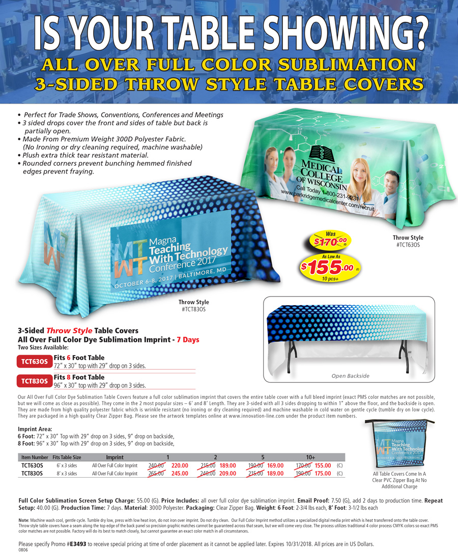 TCTOS 3-Sided Throw Style Table Cover