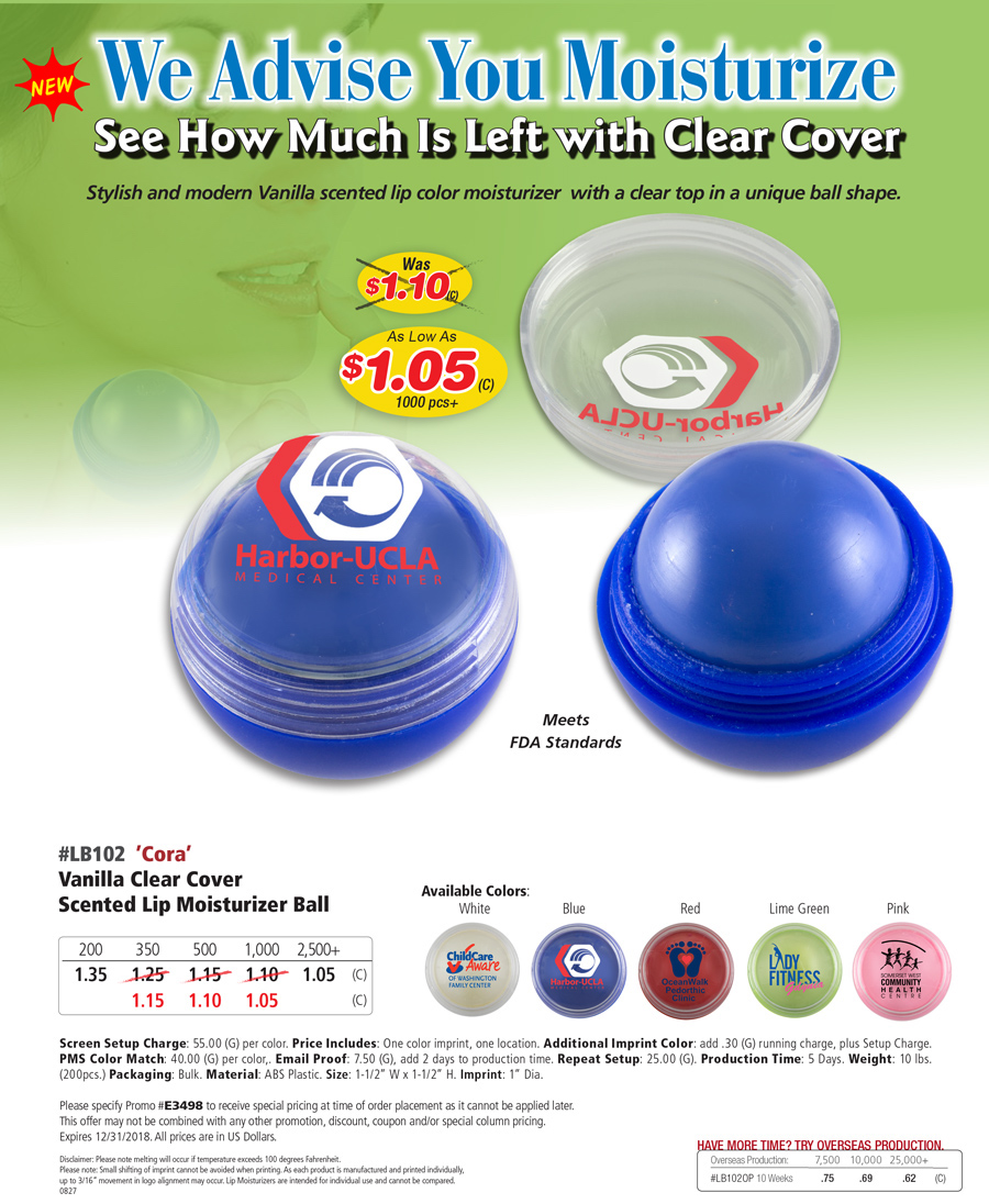 #LB102  Cora - Vanilla Clear Cover Scented Lip Moisturizer Ball