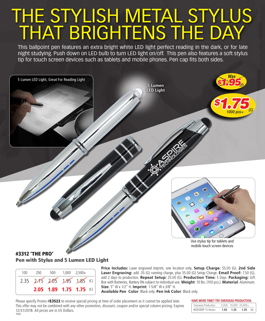 3312 Pen with Stylus and 5 Lumen LED Light