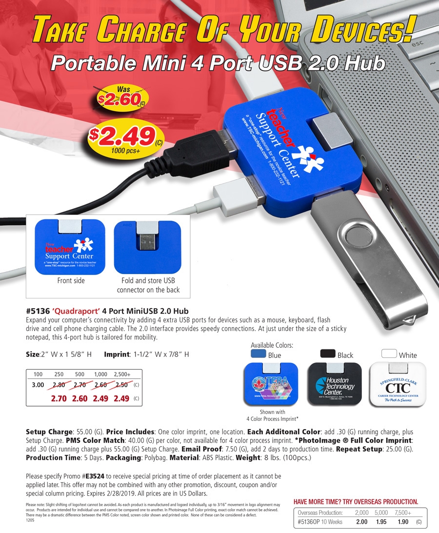 5136 Quadraport - 4 Port MiniUSB 2.0 Hub