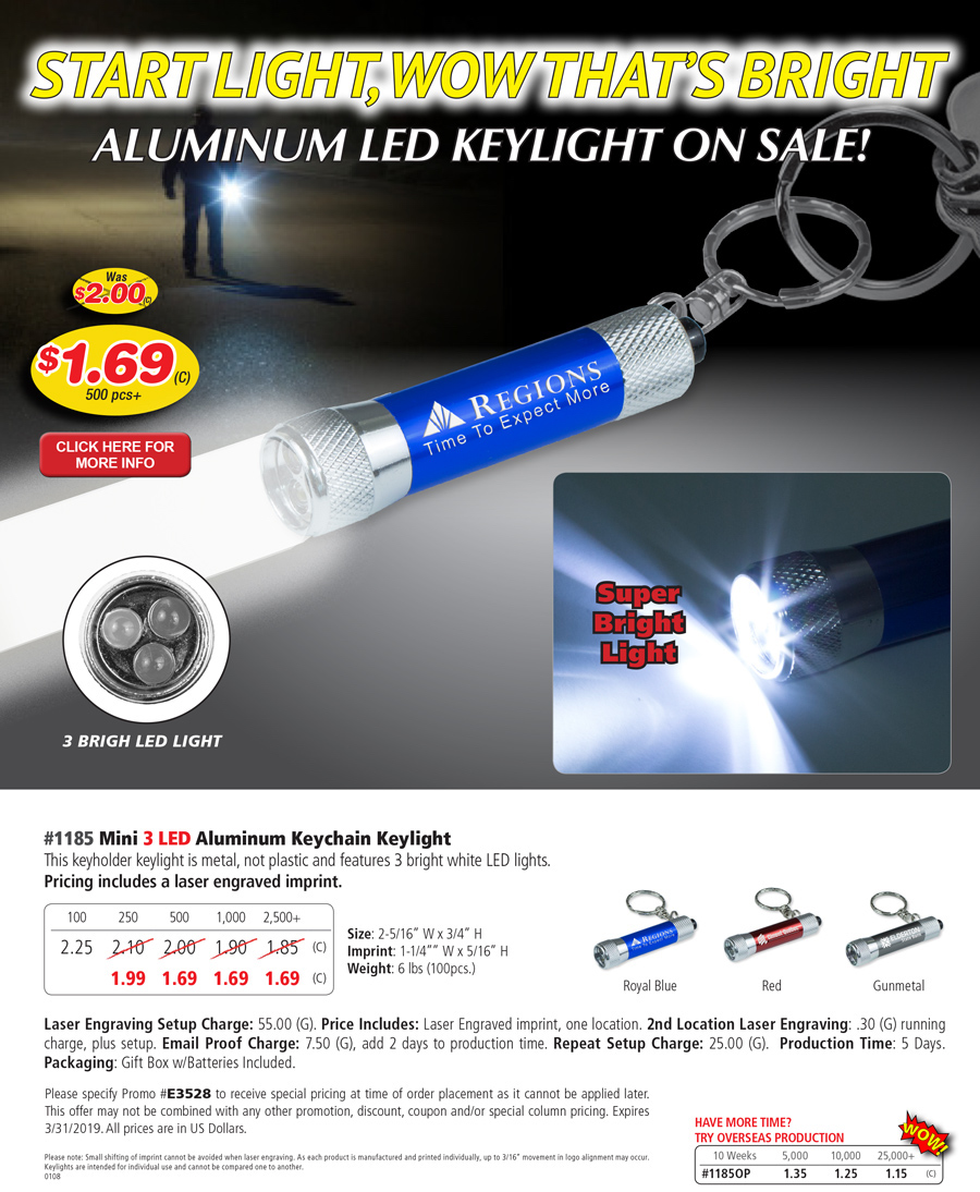 1185 Mini 3 LED Aluminum Keychain Keylight