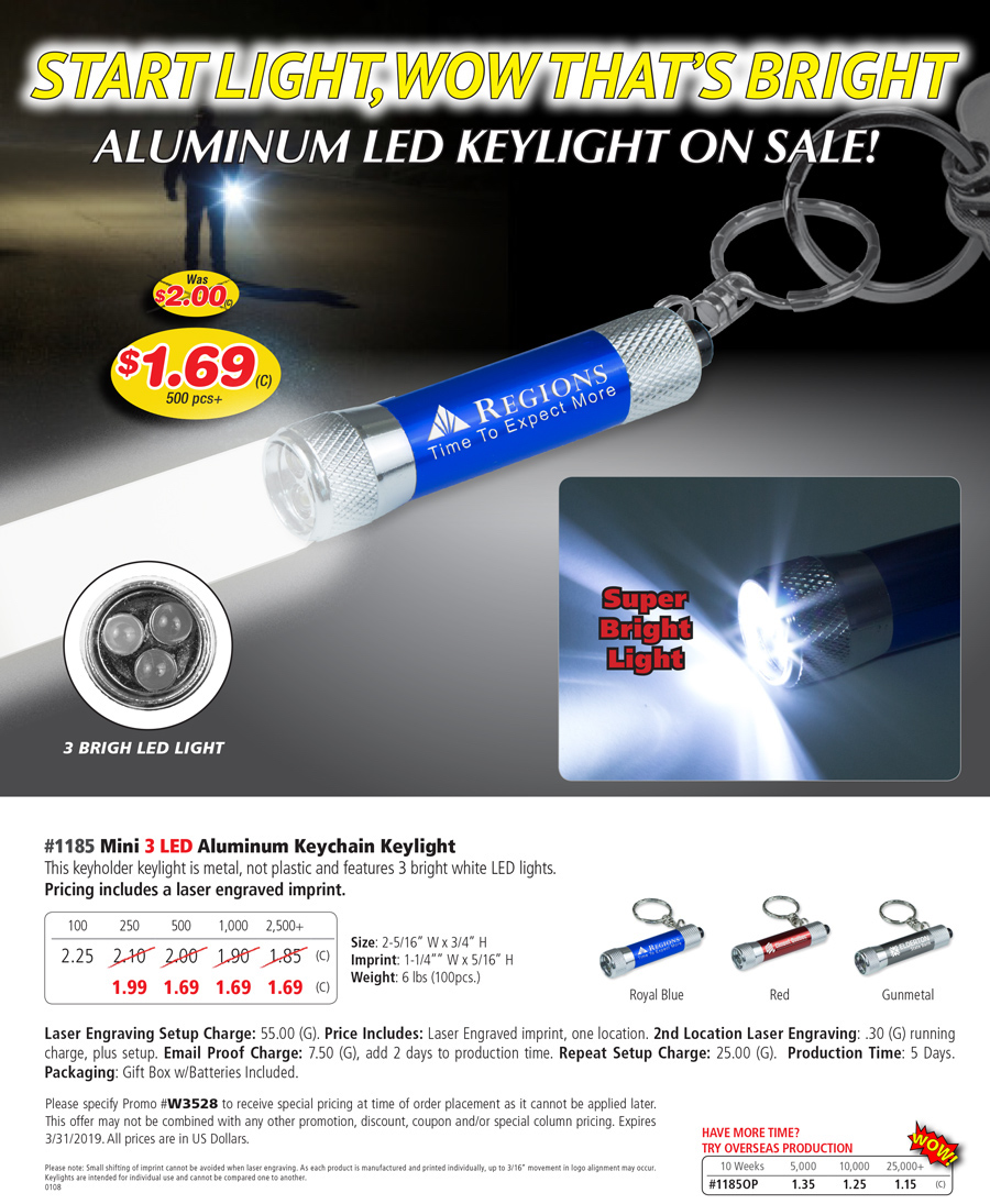 1185 Mini 3 LED Aluminum Keychain Keylight