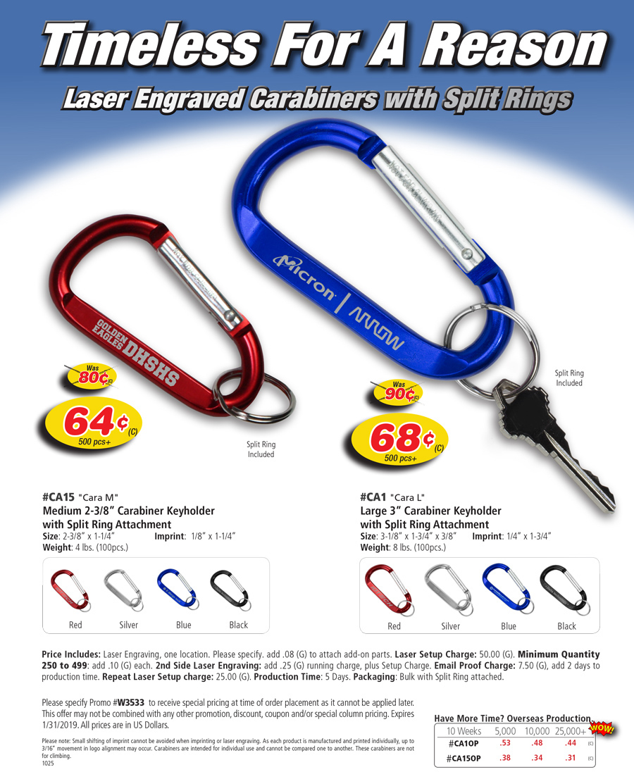 CA1 CA15 Laser Engraved Carabiners with Split Rings