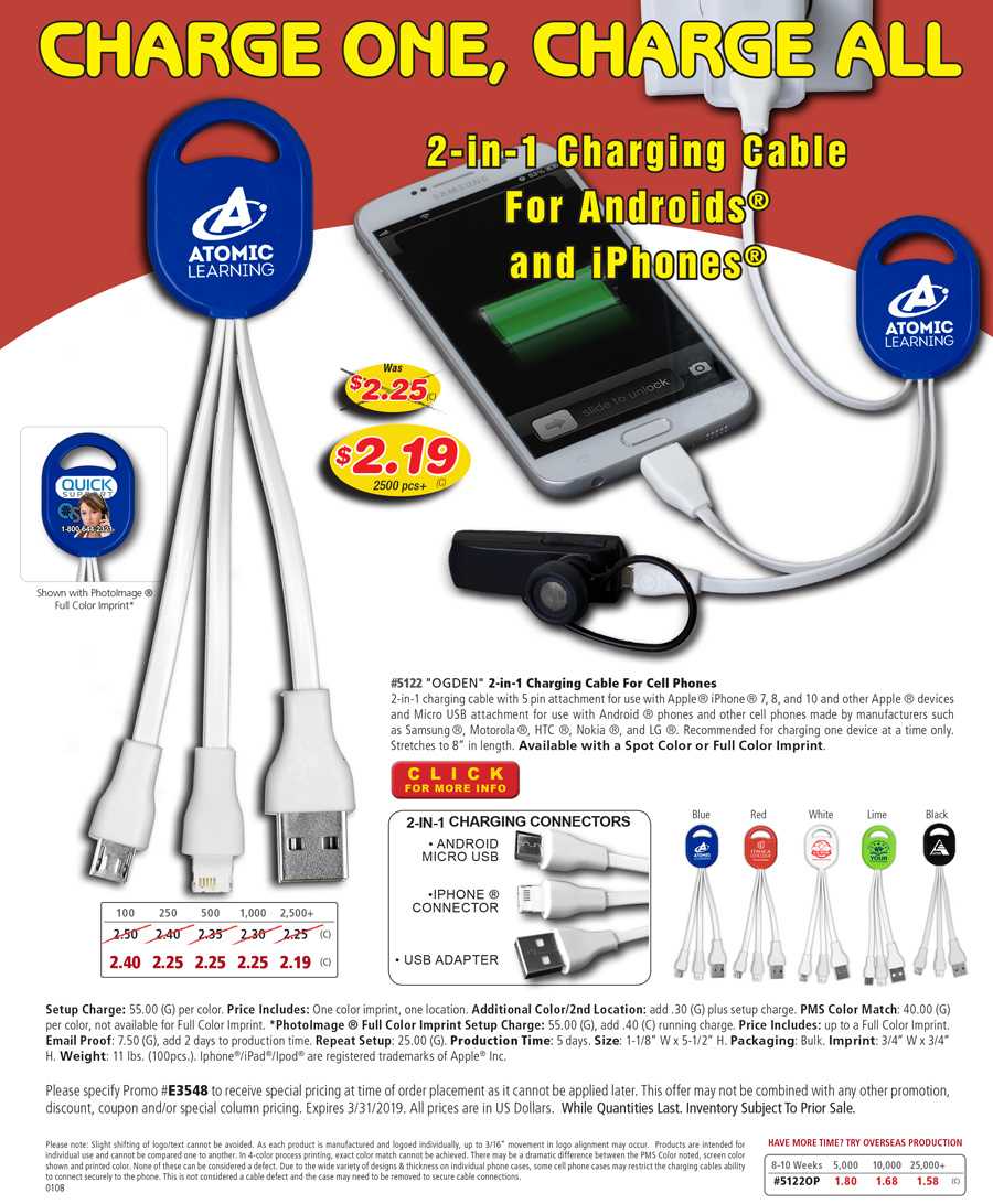 #5122 2-in-1 Charging Cable For Cell Phones and Tablets