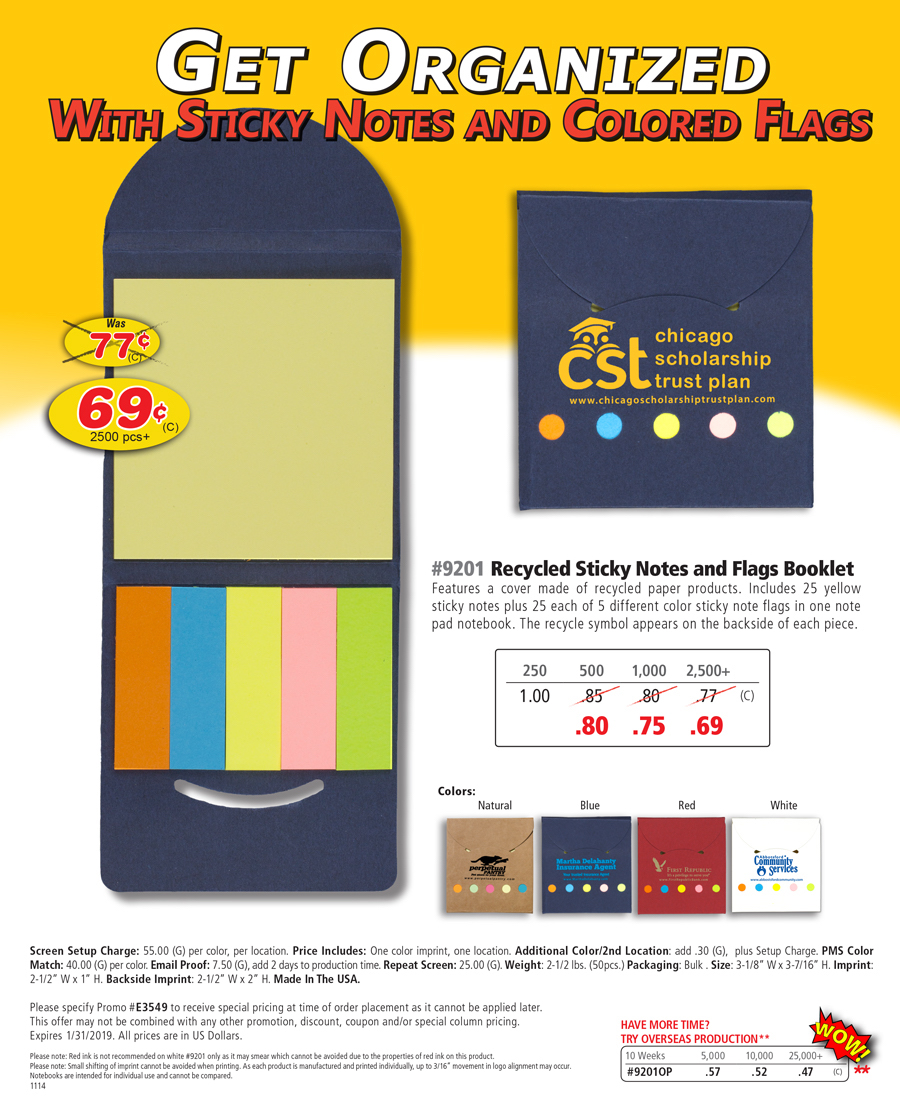 #9201 Recycled Sticky Notes and Flags Booklet