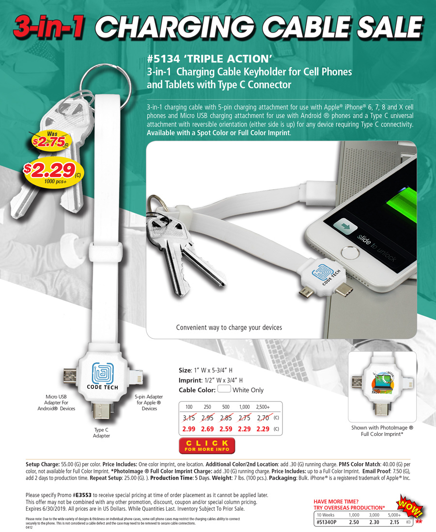 5134 TRIPLE  3-IN-1 LIGHTNING & MICRO USB TANGLE Sale