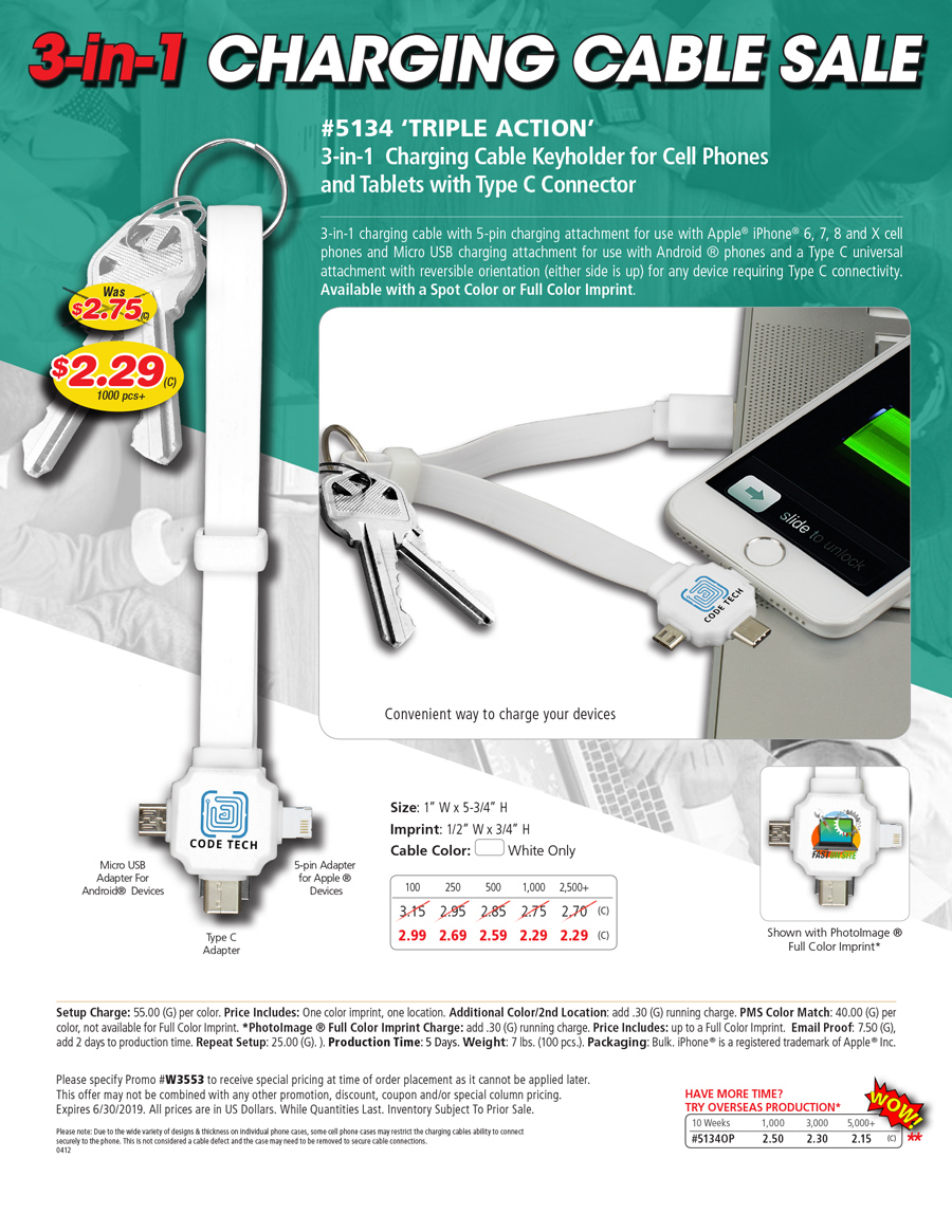 5134 TRIPLE  3-IN-1 LIGHTNING & MICRO USB TANGLE Sale