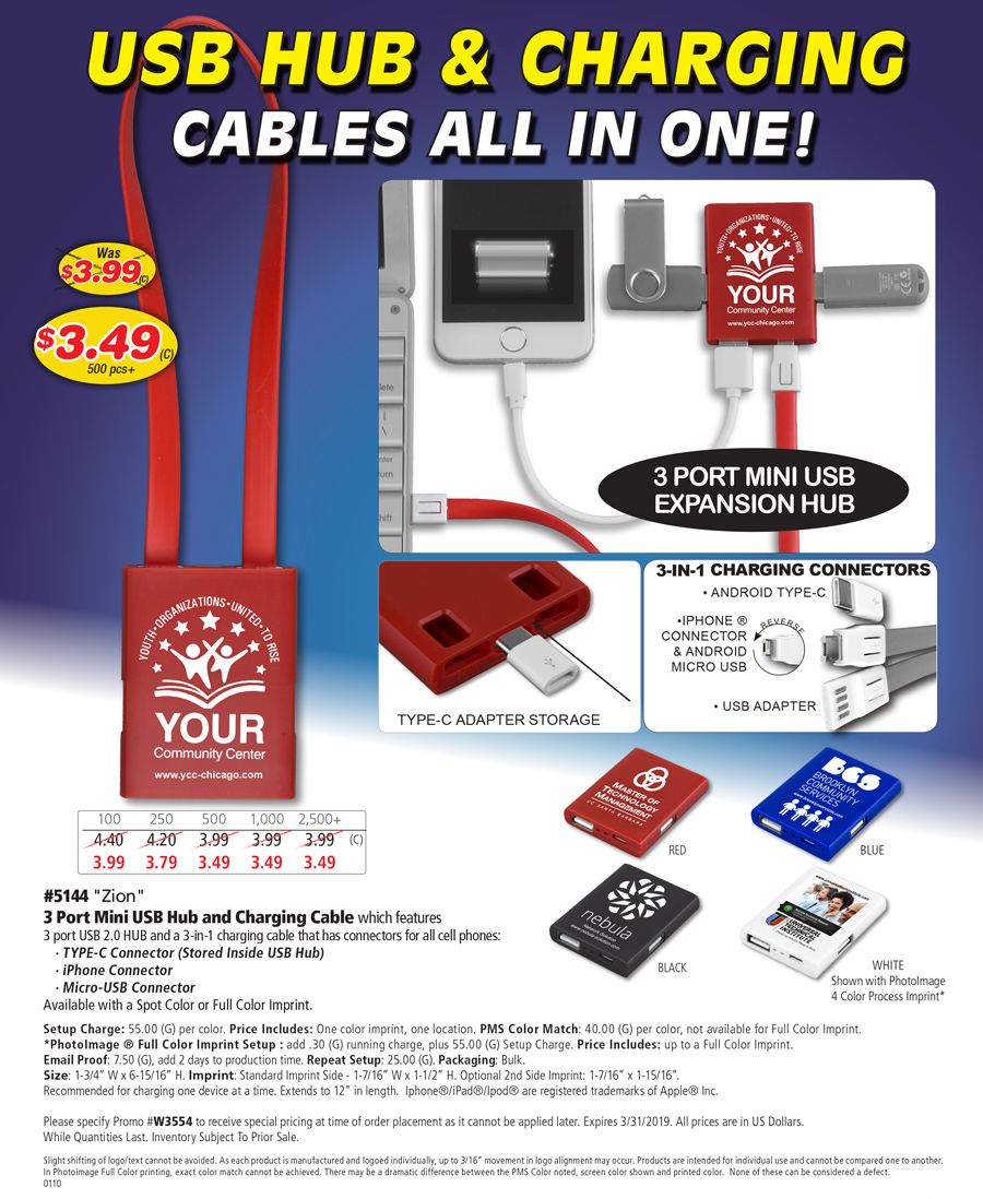 #5144 Zion - 3 Port Mini USB Charging Cable