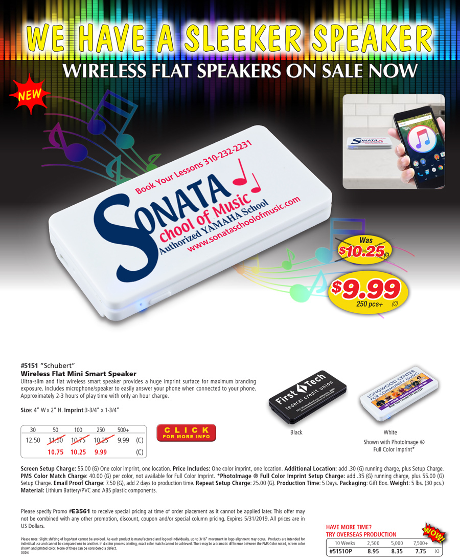 5151 Schubert - Wireless Flat Mini Smart Speaker