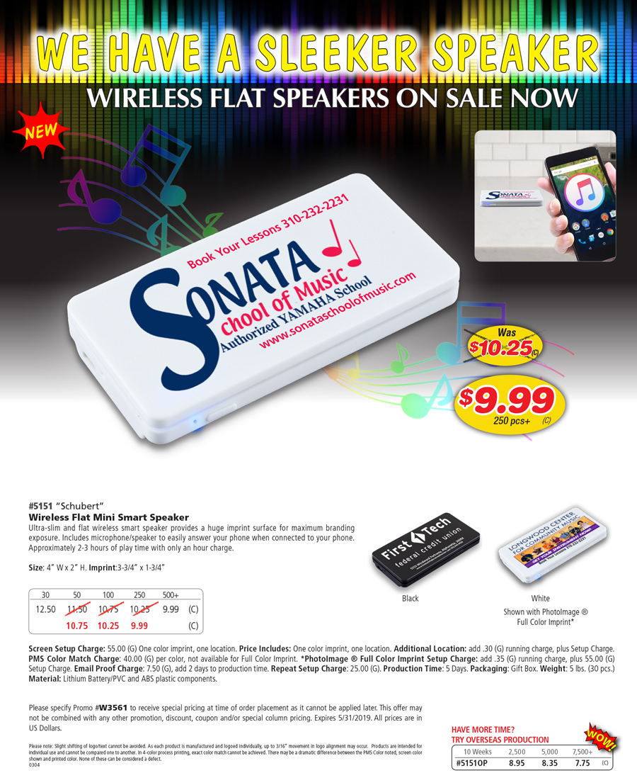5151 Schubert - Wireless Flat Mini Smart Speaker