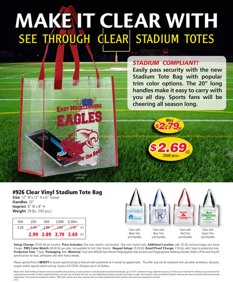 926 Clear PVC Stadium Tote Bag